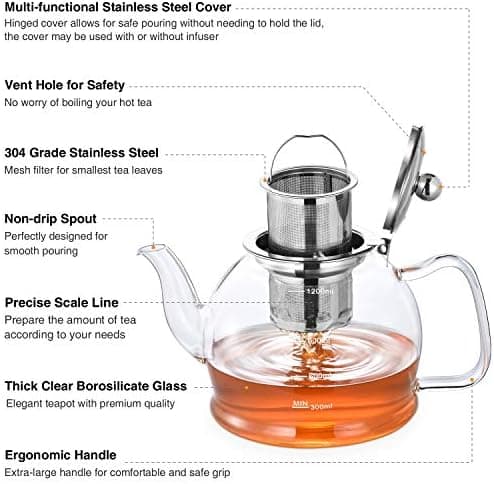 STNTUS 120ml Glaskanne mit Sieb - Ideal für Teeliebhaber im Zuhause und im Büro - Hitzebeständiger Teespender aus Boros