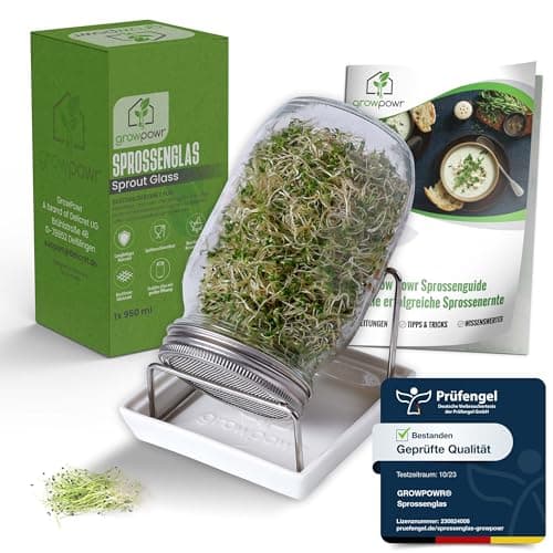 Bio Sprossengläser 950ml | Safe Coating & Keramikschale - Keimfreies Sprossen Ziehen für Anfänger und Fortgeschrittene |