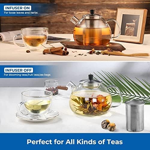 Ecooe Original 1500ml Bronzeschiefer Glass Tea Kettle Borosilicate Glass Tea Infuser with Removable 18/8 Stainless Steel