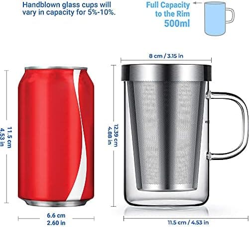 EcoOE 440 ml Borosilikat Teetasse mit Ultrafein Edelstahl Sieb und Natürlicher Bambus Deckel für Koffeinfreie Getränke