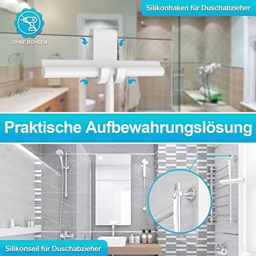 ACMETOP Schwarz Duschabzieher, Silikon Abzieher ohne Bohren, für Duschspiegel und Badezimmer, 23,5 cm, Glas-Reinigung, S