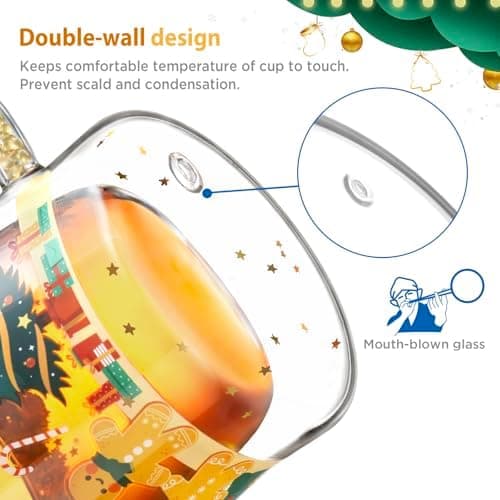 Ecooe Weihnachtstasse Doppelwandige Kaffeegläser 240ml Geschenke für Frauen & Männer
