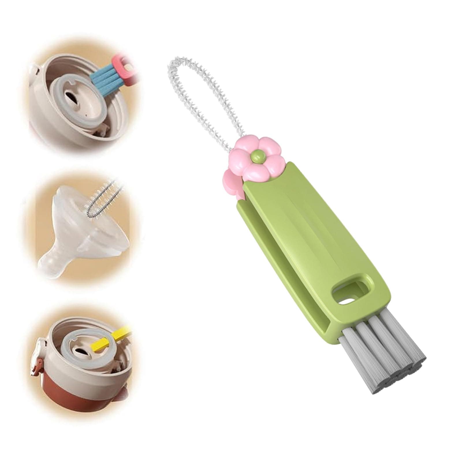 Multifunktionaler 3-in-1-Becherdeckel-Reinigungsbürste für Wasserflaschen-Gewaser-Pflege (Grün)  
Mehrfunktionaler Reini