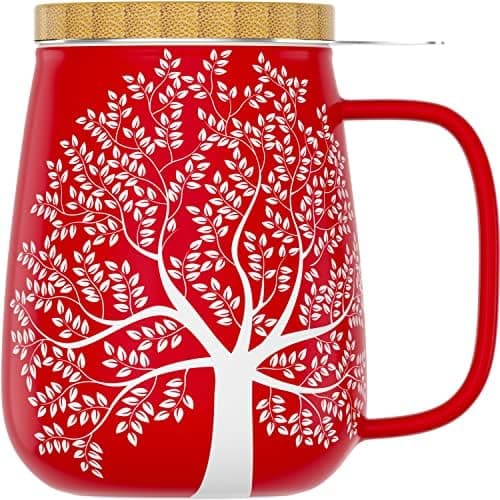 Amapodo XXL Teetasse - Plastikfreie 600ml Porzellantasse mit Deckel und Sieb - Weiß - Perfekt für Tee-Liebhaber - Großes