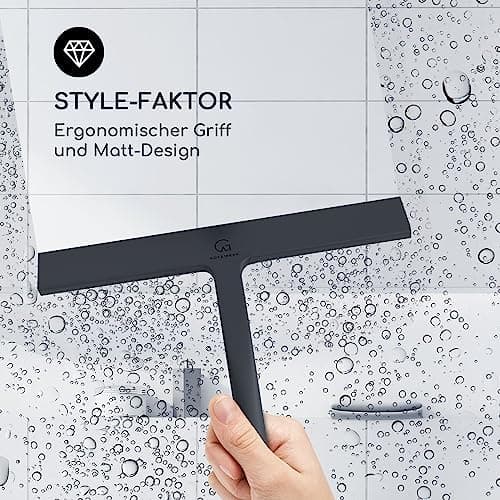 GÜTEWERK Duschabzieher Set ohne Bohren 23 cm breit Edelstahl Kern Silikon Saugnapf Badabzieher
