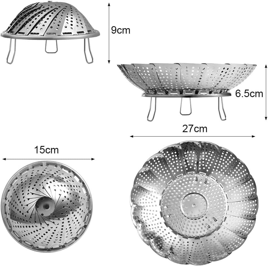 Edelstahl Dampfgarer Einstellbar Dünsteinsatz für Edelstahl Topf 23CM, Edelstahl Dampfgarer für Gemüse, Fisch und Meeres