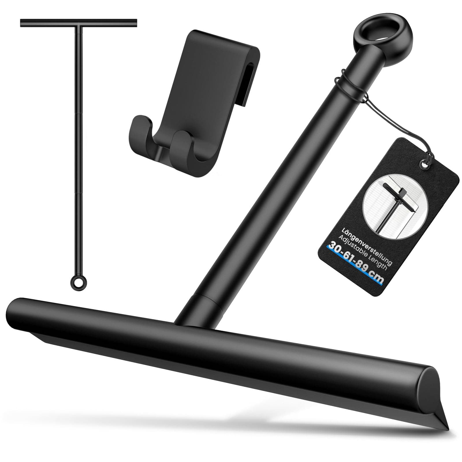 Ecooe 30-61-89cm Verstellbarer Duschabzieher Schwarz, Bodenhalter für Glas und Fliesen, 30cm Breit für Duschen, Badewann