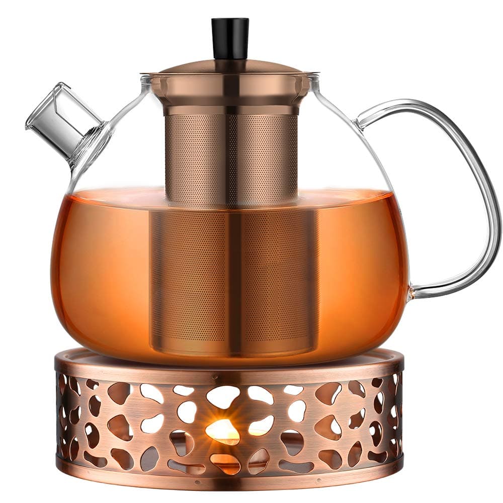Ecooe Glas Teekanne mit Teesieb 1500 ml, mit Teewärmer aus Edelstahl, perfekt für Schwarzen Tee, Grüntee und parfümierte