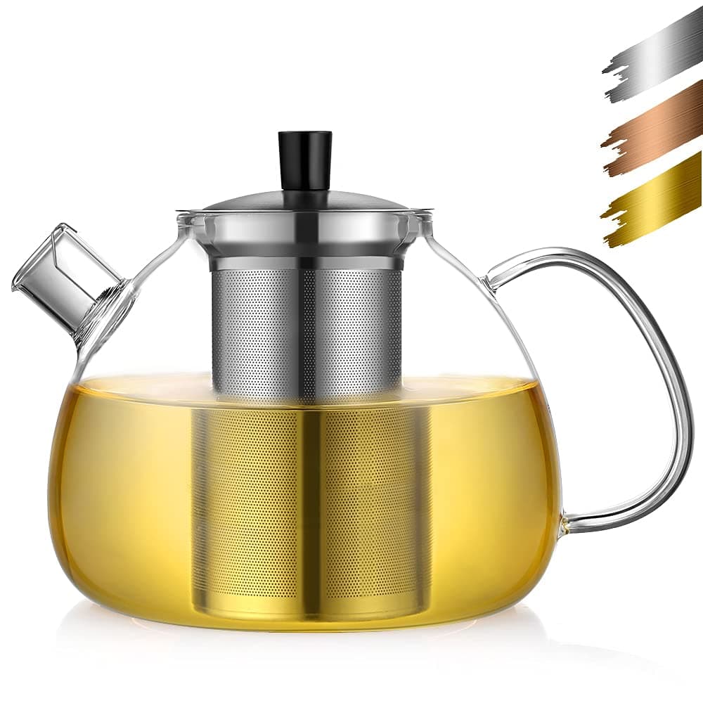 Ecooe hitzebeständige Teekanne aus klarem Glas 1.5 L für schwarzen Tee, Grüntee und duftenden Früchtetee mit herausnehmb