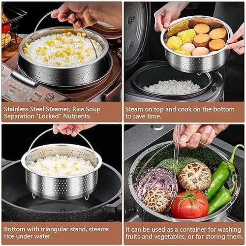 Edelstahl Dampfkorb Topf Einsatz für Dünsten und Garen Dampfeinsatz mit Griff Topf für Gemüse und Früchte (Rund 22cm)
