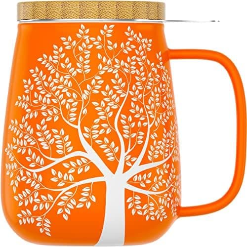Amapodo XXL Teetasse - Plastikfreie 600ml Porzellantasse mit Deckel und Sieb - Weiß - Perfekt für Tee-Liebhaber - Großes