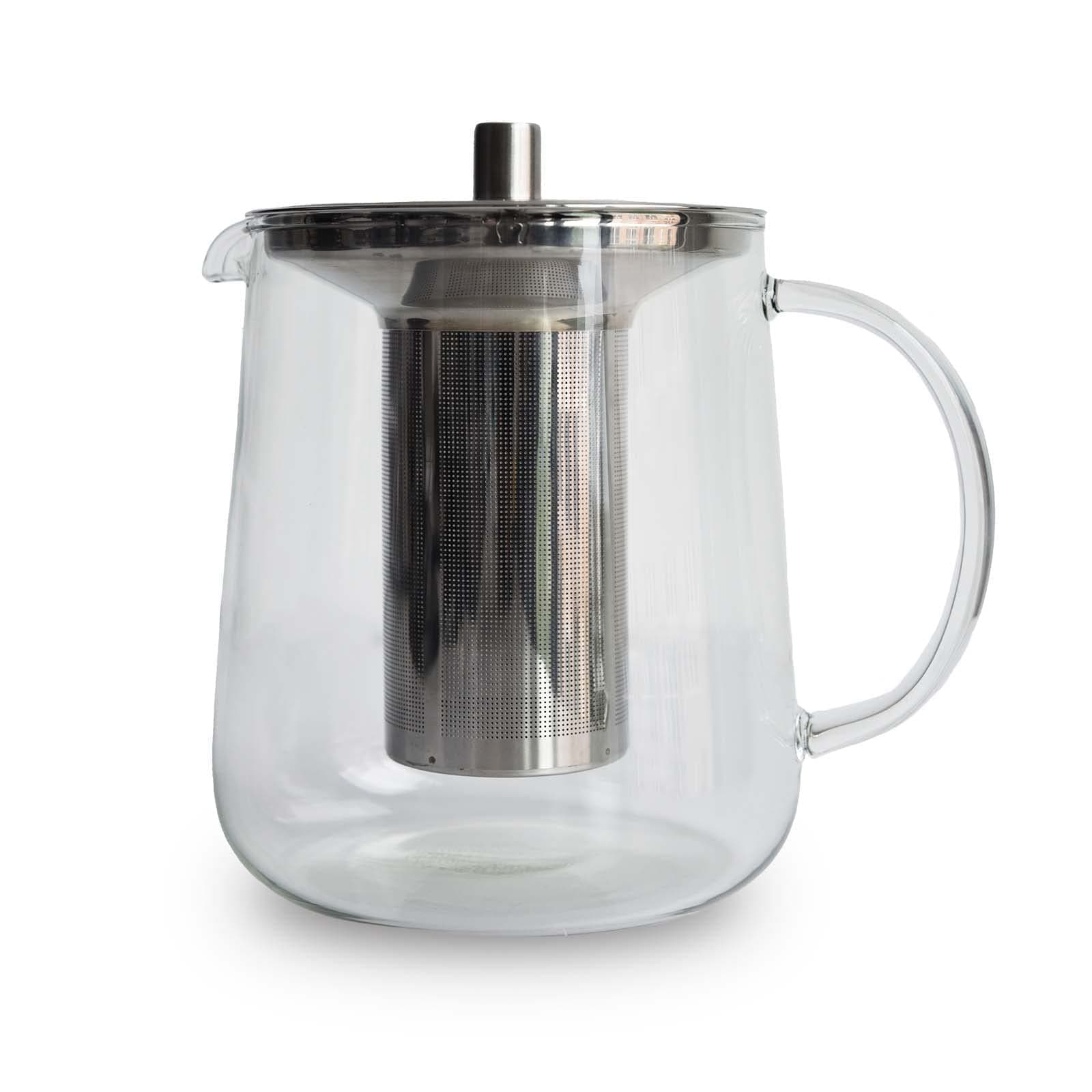 Glasteekanne 1L handgefertigt, hitzebeständig, für 4-8 Tassen, borosilikatetes Glas, herausnehmbares Edelstahl-Sieb