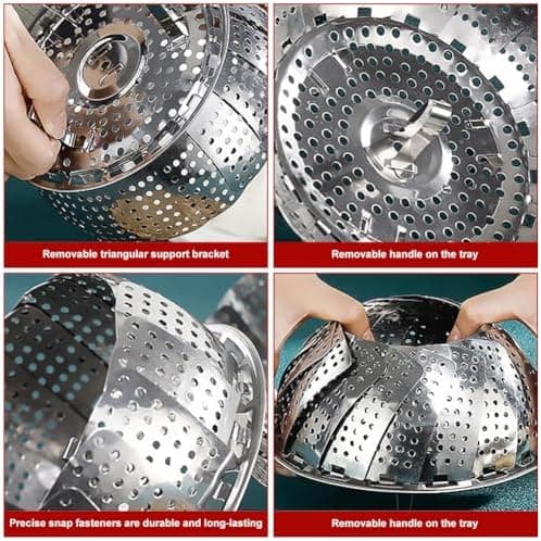 Topfdampfeinsatz Edelstahl, Dämpfˉeinsatz Durchmesser Offen 27cm, Garsieb für Töpfe und Schnellkochtöpfe