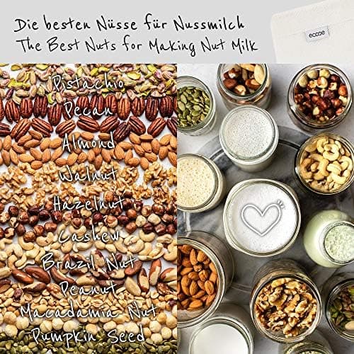 Ecoe Nussmilchbeutel aus Natural Hanf 28 x 30 cm, vegane Nussbeutel für Mandelmilch & Haselnussmilch, waschbarer Filtert