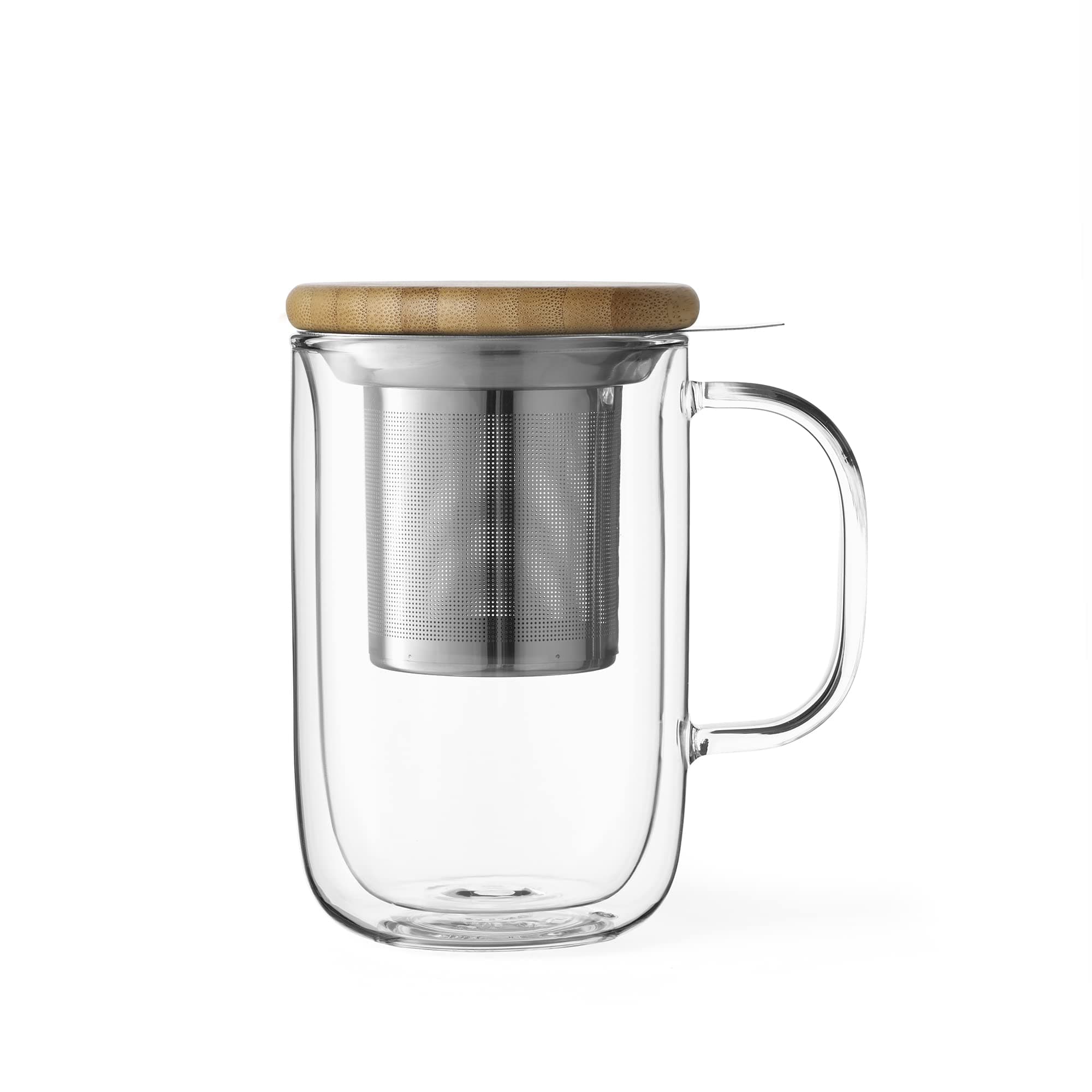 Viva Scandinavia Teetasse Glas Doppelwandig für Thermoglas und Tee-Verfeinerung, mit Edelstahl-Sieb und Bambus-Holz-Deck