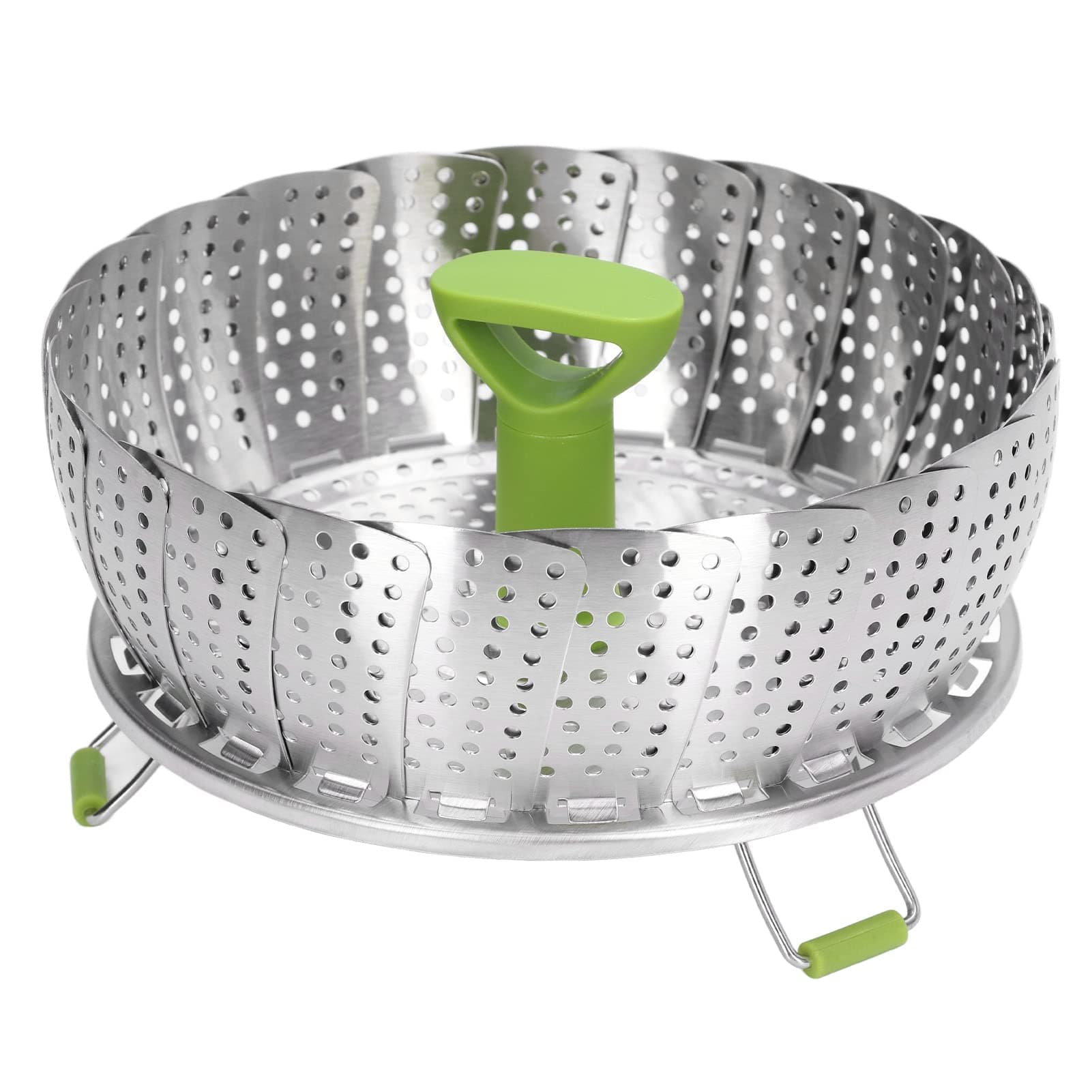 Edelstahl Dampfgarer mit Griff für Küche, Ideal für Gemüse und Meeresfrüchte, 13cm bis 23cm, Faltbar und Einziehbar, Spü