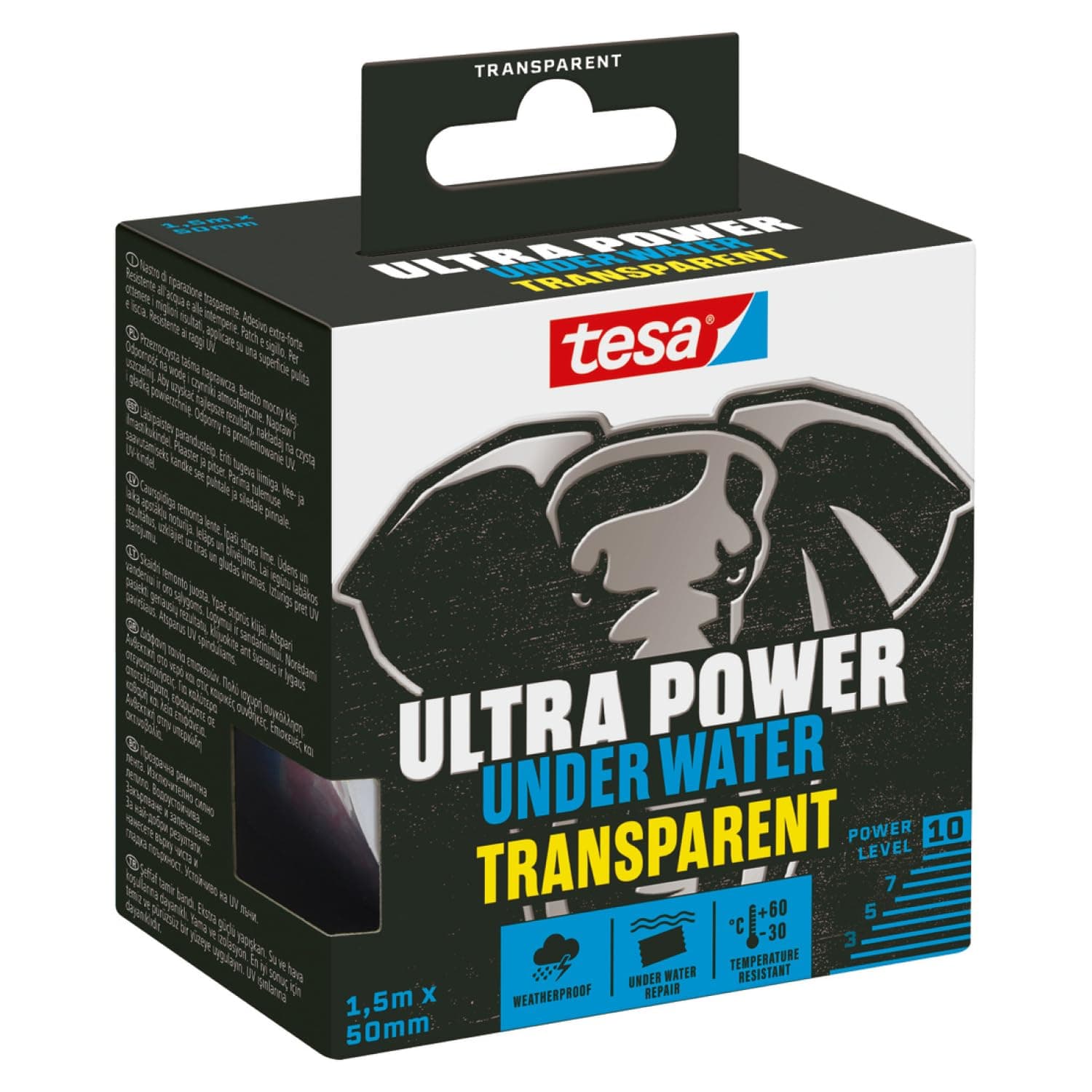 tesa Ultra Power Under Water Transparent - wasserfestes Klebeband für Pool, Zelt und Dachrinne - starke Abdichtungs- und