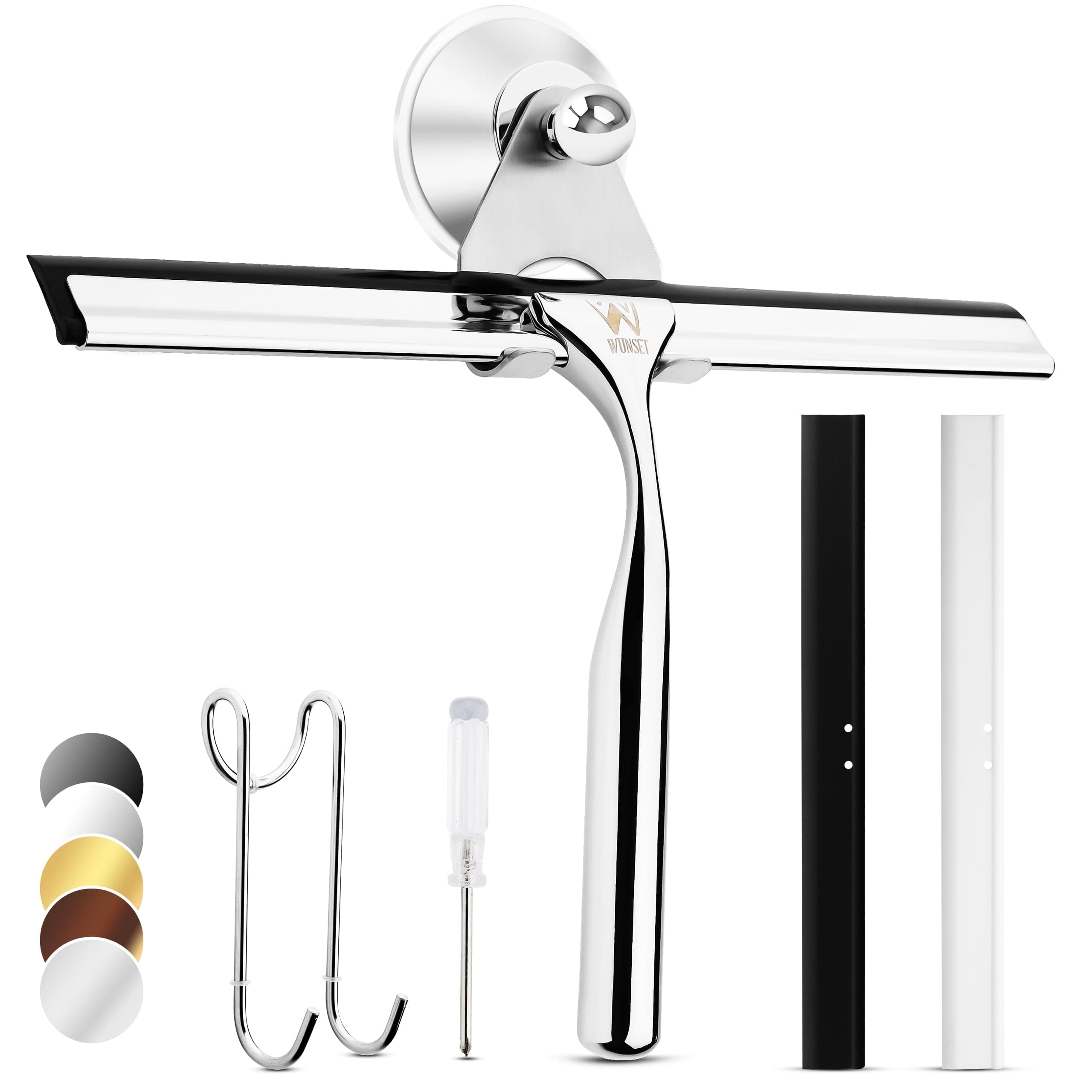 Wunset Groß Silber Abzieher Dusche - 25 cm Silber für Dusche, Bad, Fliesen, Spiegel, Fenster - 6-teiliges Set mit 2 Ersa