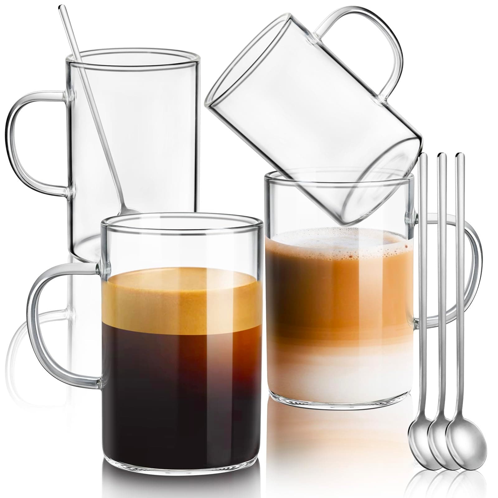 Ecoe 470 ml Kaffeetassen aus Borosilikatglas 4er-Set, perfekte Trinktasse für Kaffee und Tee, große Tassen mit Henkeln u