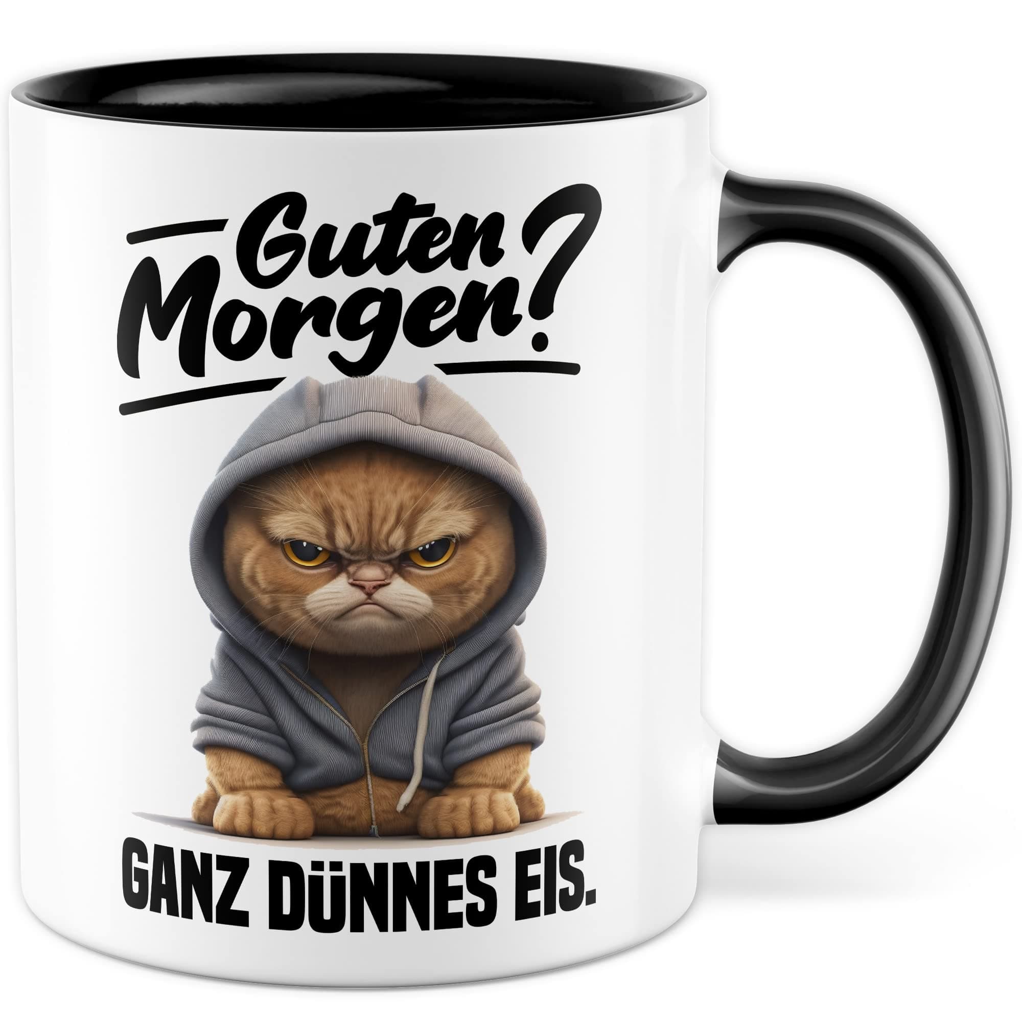 Lustige Katzen-Tasse Morgenmuffel Humor Geschenk für Verschlafene Kaffeebecher (Weiß & Schwarz)  
Geschmackvolle Witze K