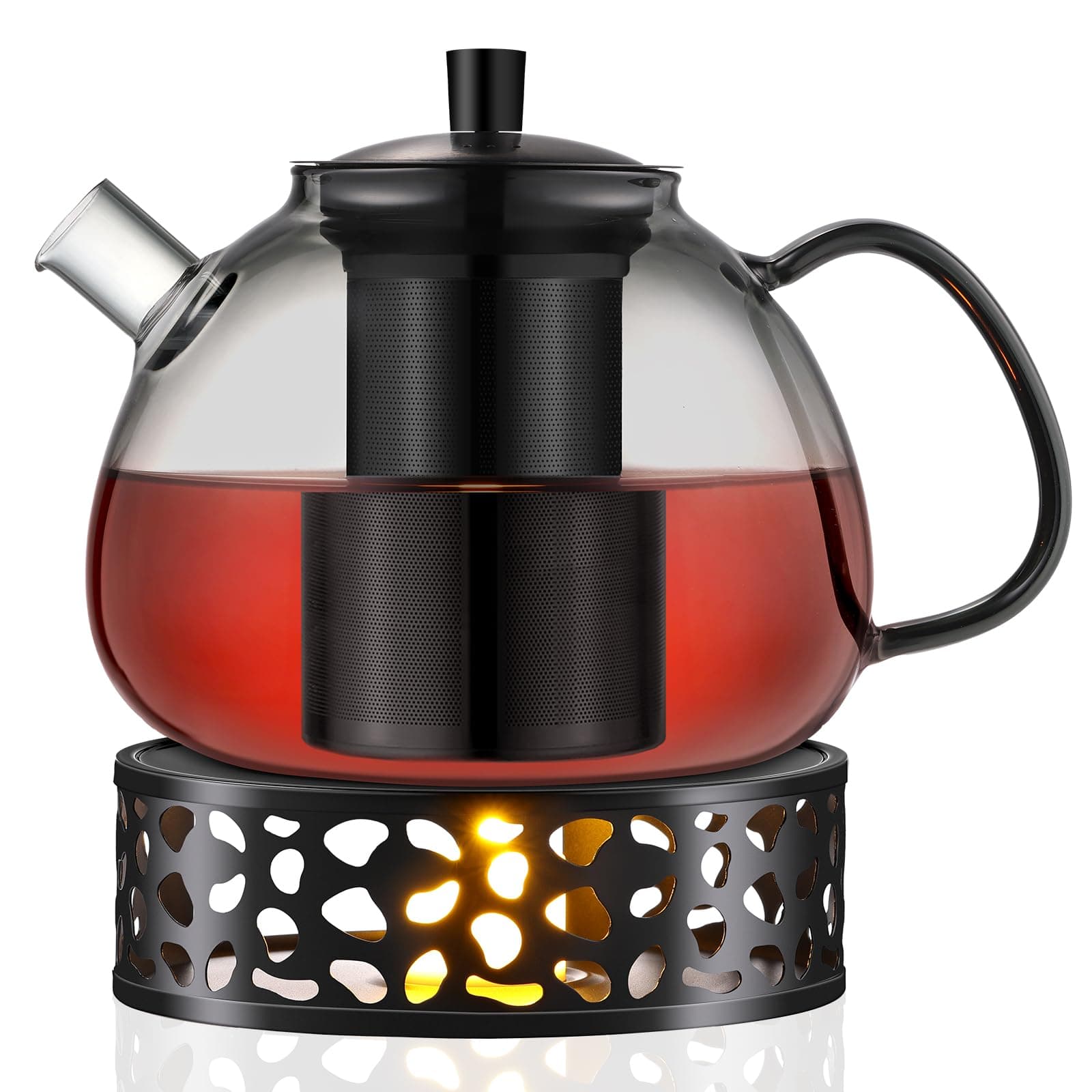 Ecoe 1500ml Schwarz Teekanne Glas Rostfrei Hitzebeständig Schwarzer Tee