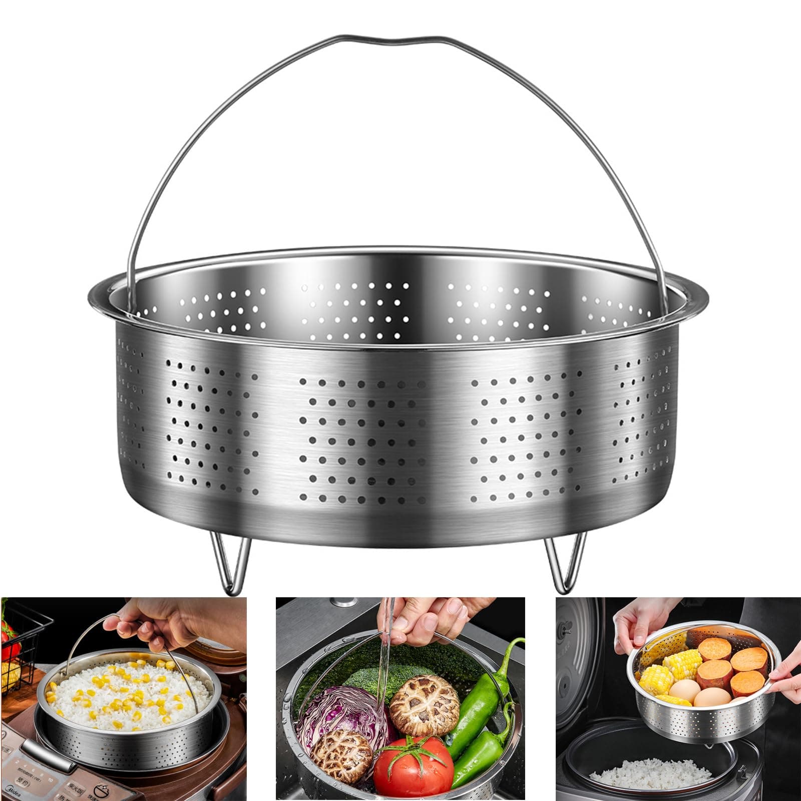 Edelstahl Dampfkorb Topf Einsatz für Dünsten und Garen Dampfeinsatz mit Griff Topf für Gemüse und Früchte (Rund 22cm)