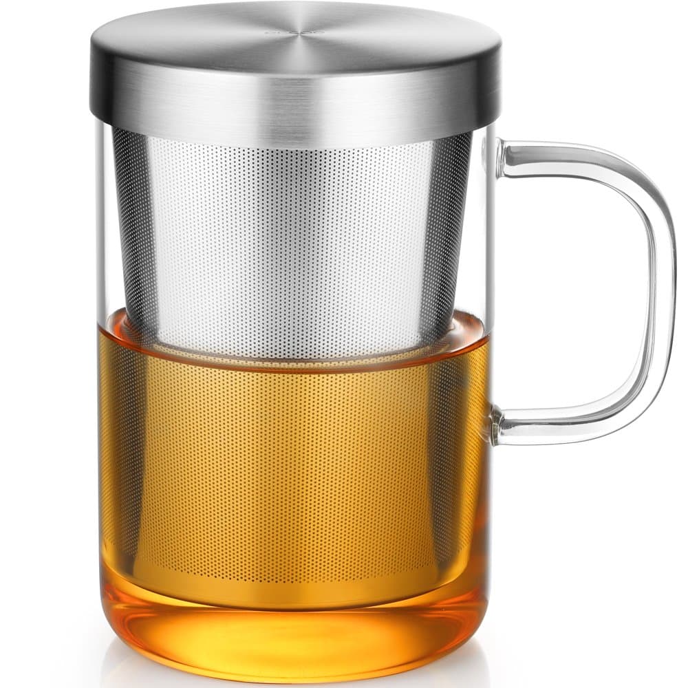 Ecopart 500 ml Glas Tasse mit Silberner Edelstahl Siebe.Settern & Deckel zum Teetrinken
| Eكوك 500 ml Borosilikat Teegl