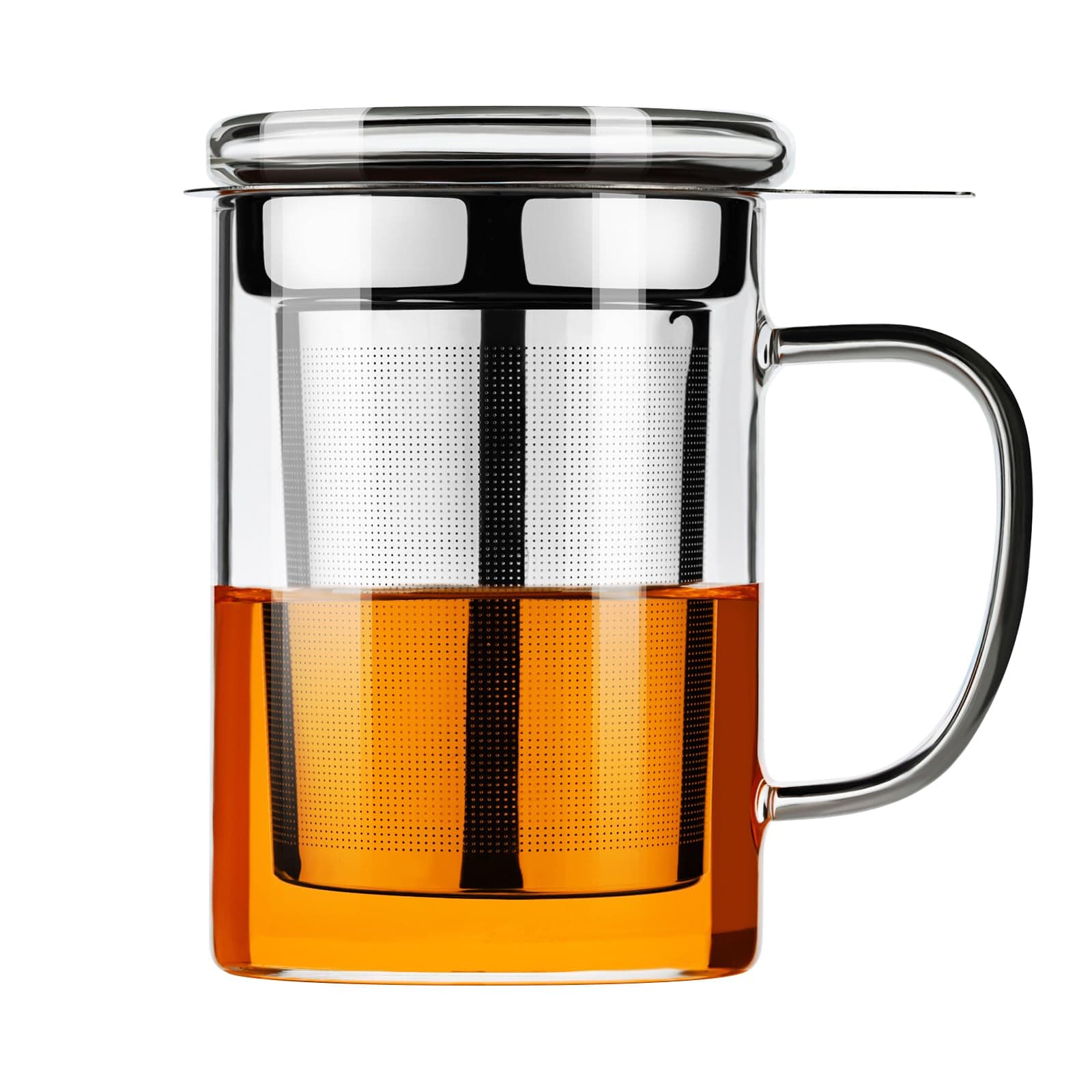 PARACITY Borosilikat-Teebecher mit abnehmbarer Edelstahl-Sieve & Deckel, 450 ml, OFENFEST für losen Tee, Geschenk für Fa