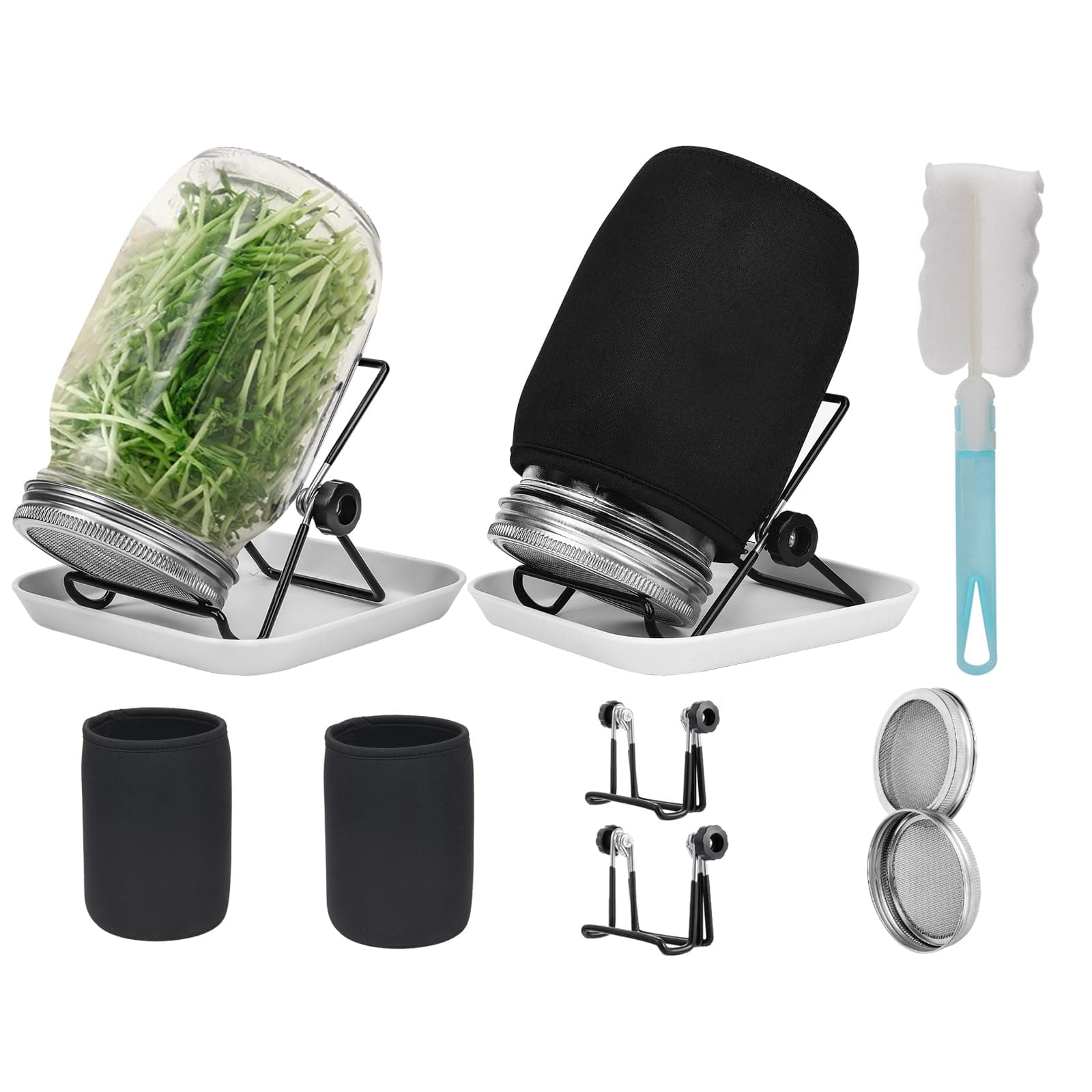 Edelstahl-Einnahmegläser-Set 1000 ml mit Siebkeimdeckeln und Accessoaren für Hausapotheke