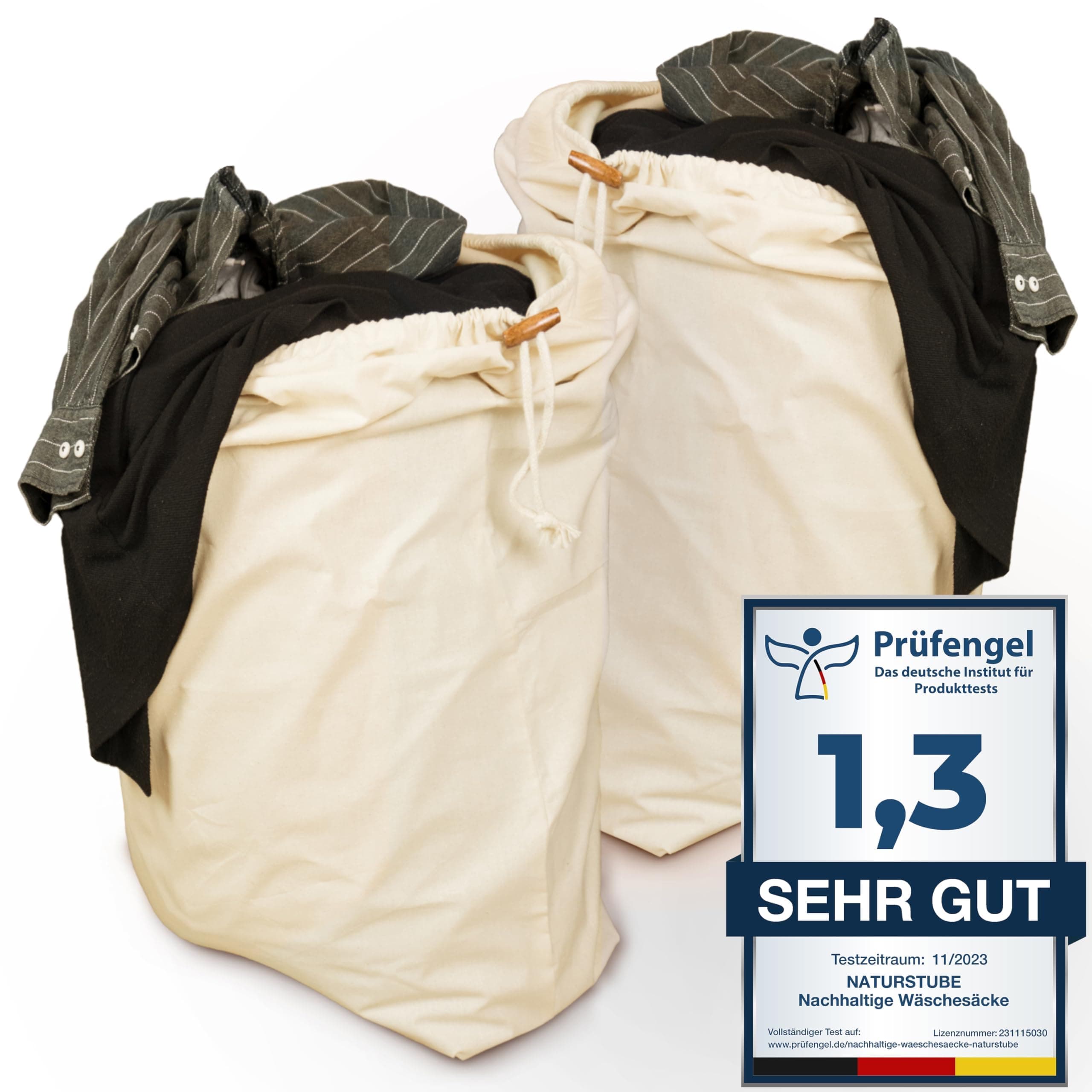 Wäschesack 2er Set 50 x 70 cm - Reise 100% Baumwolle OEKO-TEX zertifiziert, Wäschebeutel, Schmutzwäschebeutel