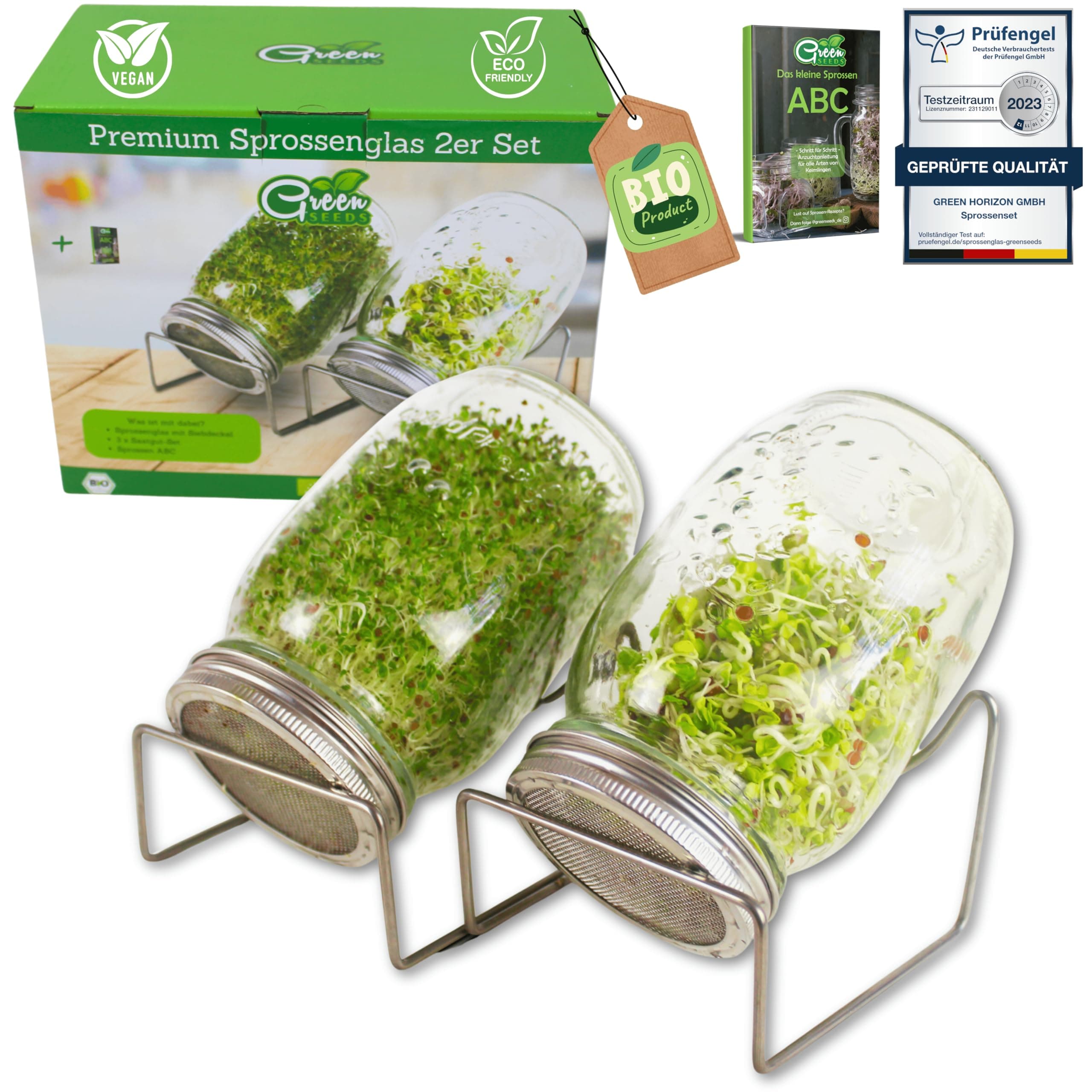 Sprossenglas Keimglas 2er Set 1000ml mit Edelstahl-Gitterdeckel für Haus und Garten bei GRATIS Ständer [Druckversion]