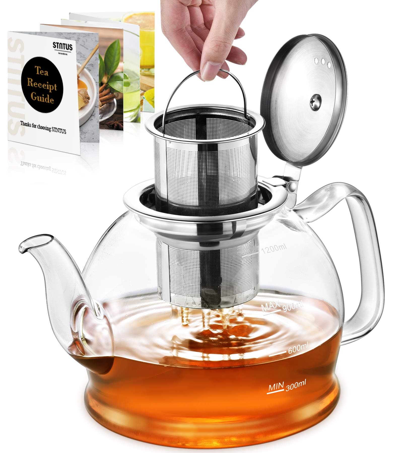 STNTUS 120ml Glaskanne mit Sieb - Ideal für Teeliebhaber im Zuhause und im Büro - Hitzebeständiger Teespender aus Boros