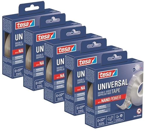 Tesa Universal Nano Tape - transparentes, doppelseitiges Klebeband - ideal für In- und Outdoor - wiederverwendbar und we