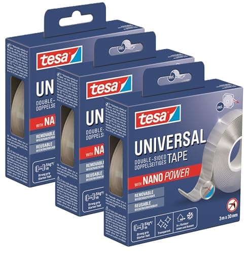 Tesa Universal Nano Tape - transparentes, doppelseitiges Klebeband - ideal für In- und Outdoor - wiederverwendbar und we