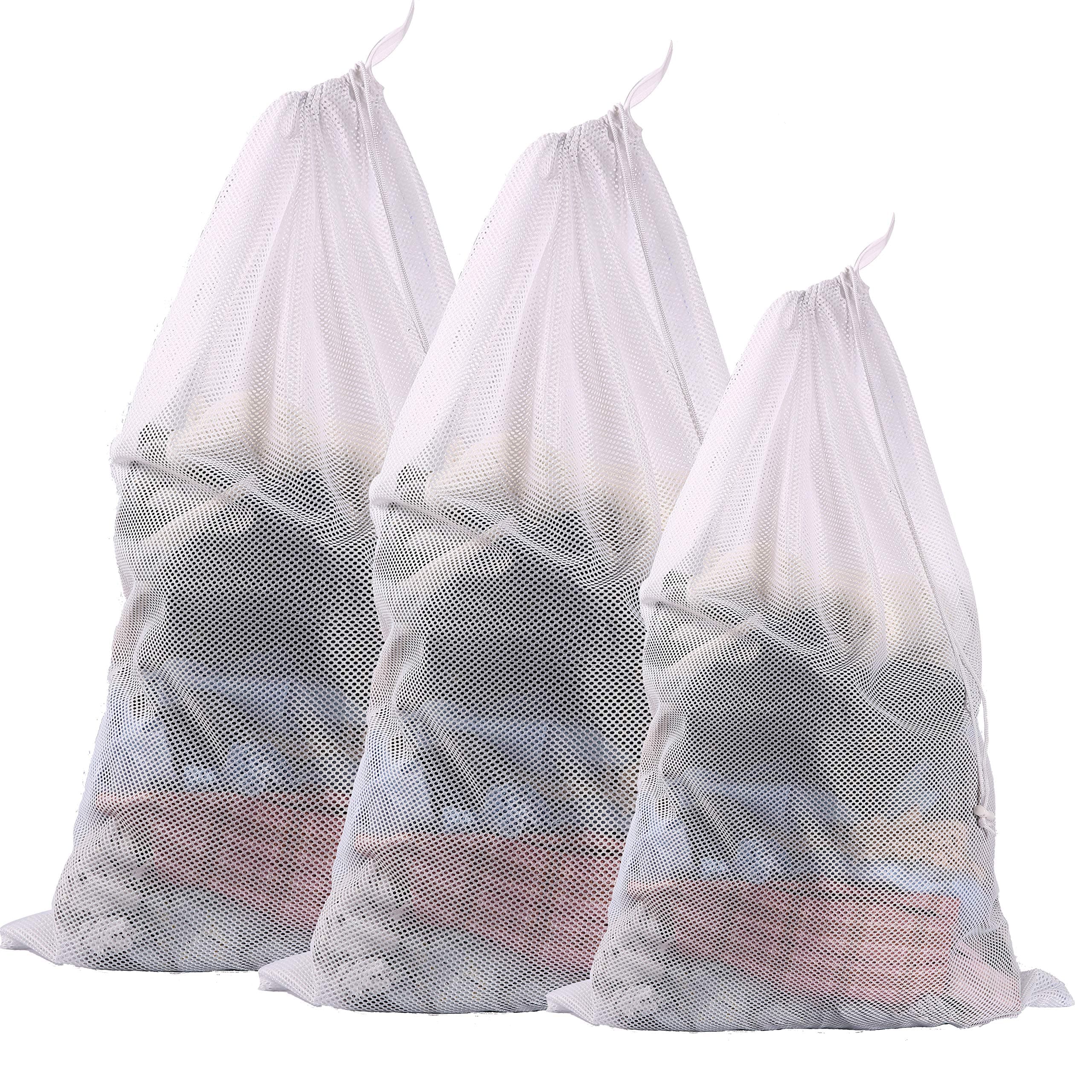 Eono 3 Set robusten Mesh Wäschesack für College-Studenten und Wohnungsbewohner - Super groß und 1 groß mit Kordelzug Ver