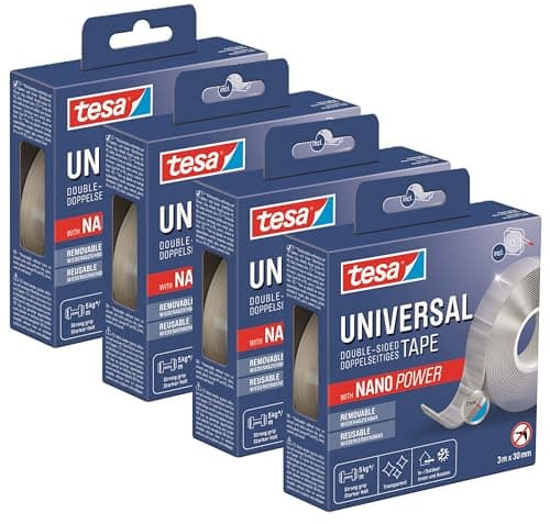 Tesa Universal Nano Tape - transparentes, doppelseitiges Klebeband - ideal für In- und Outdoor - wiederverwendbar und we