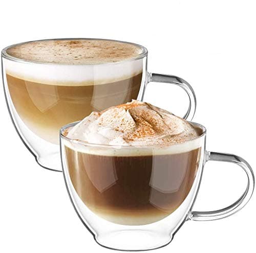 Ecoe Doppelwandige Cappuccino Tassen Glaser für Kaffee und Tee 350ml Eis,Sterilwertiger Borosilikatglas 2er Set