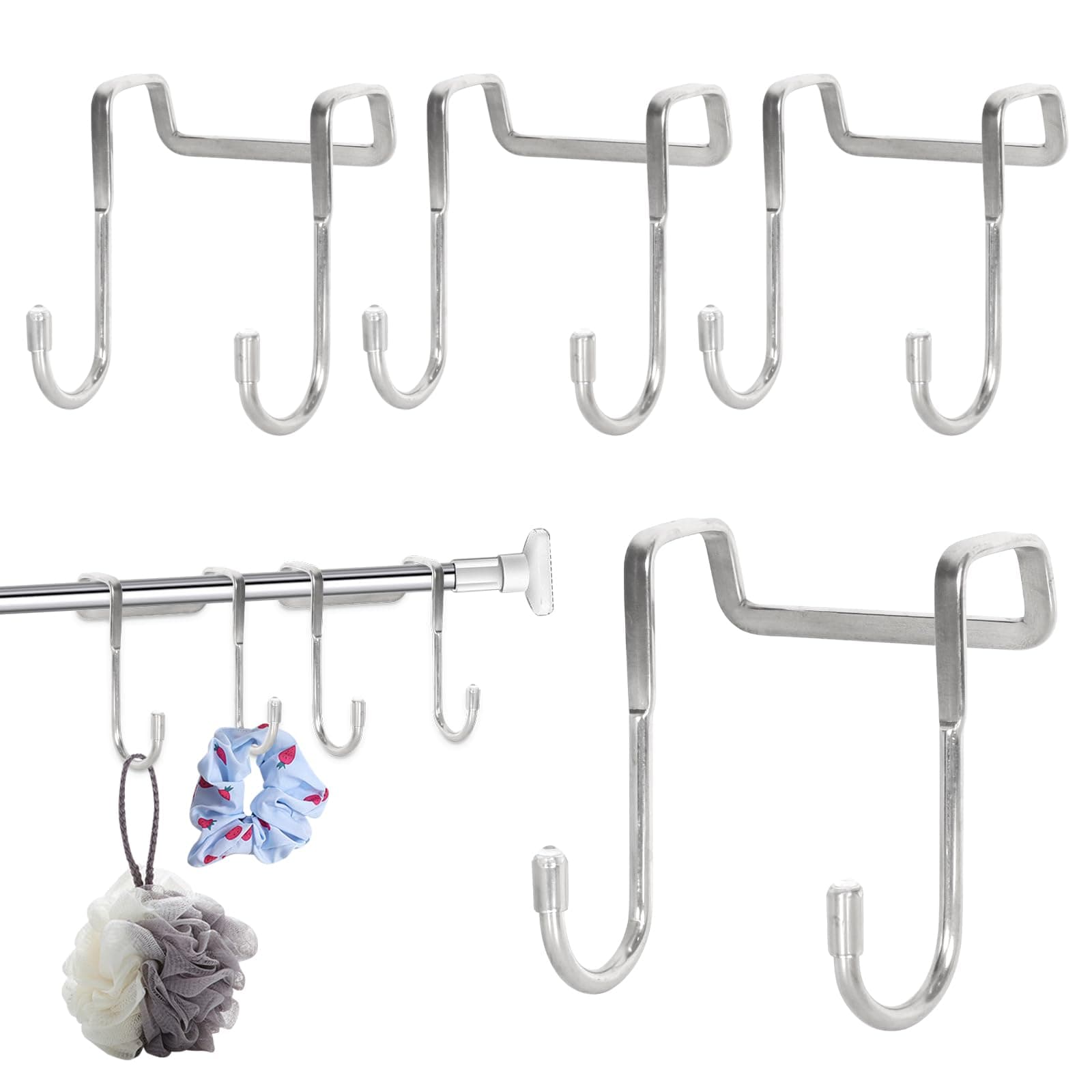 Edelstahl Düsehaken 4er Set Silber Duschwand Haken ohne Bohren Dusche Türhaken für Küche Badezimmer Flur Schlafzimmer