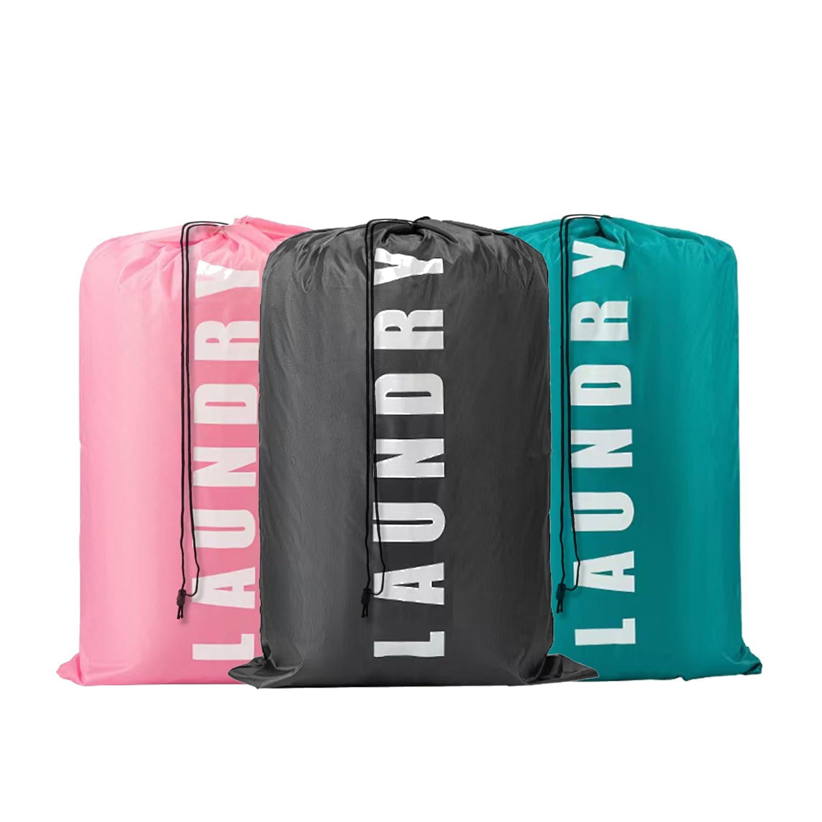 3pcs Reise Wäschesack Groß für Schmutzwäsche | Faltbar, mit Kordelzug & Extra Großer Wäschetasche 61x92 cm | Hochtragbar