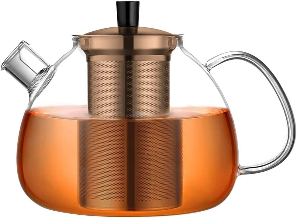 Ecooe Original 1500ml Bronzeschiefer Glass Tea Kettle Borosilicate Glass Tea Infuser with Removable 18/8 Stainless Steel