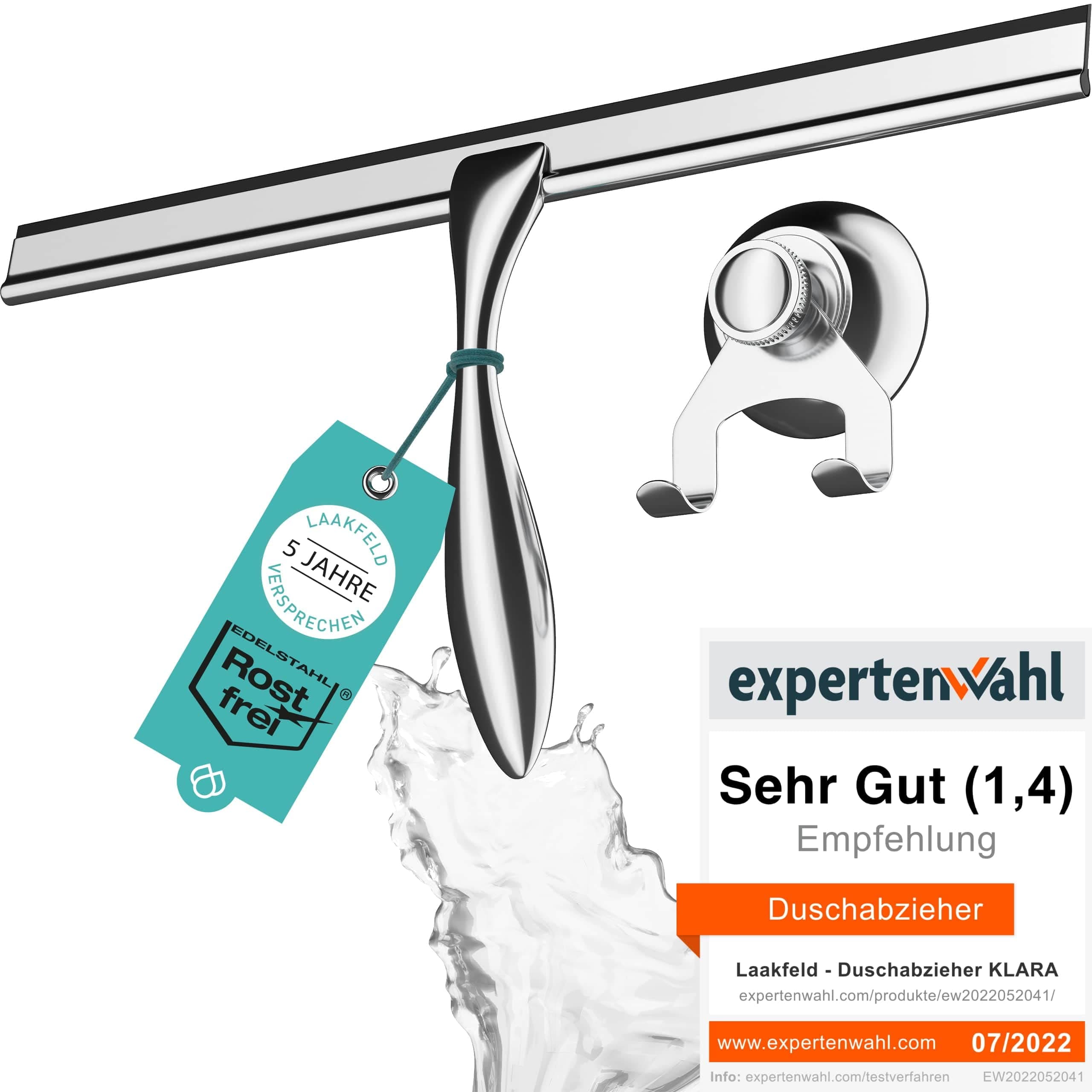 Edelstahl Duschabzieher extra breit 30,5 cm mit Silikonrand für Dusche - Edelstahl Duschabzieher inkl. Saugnapf Griff oh
