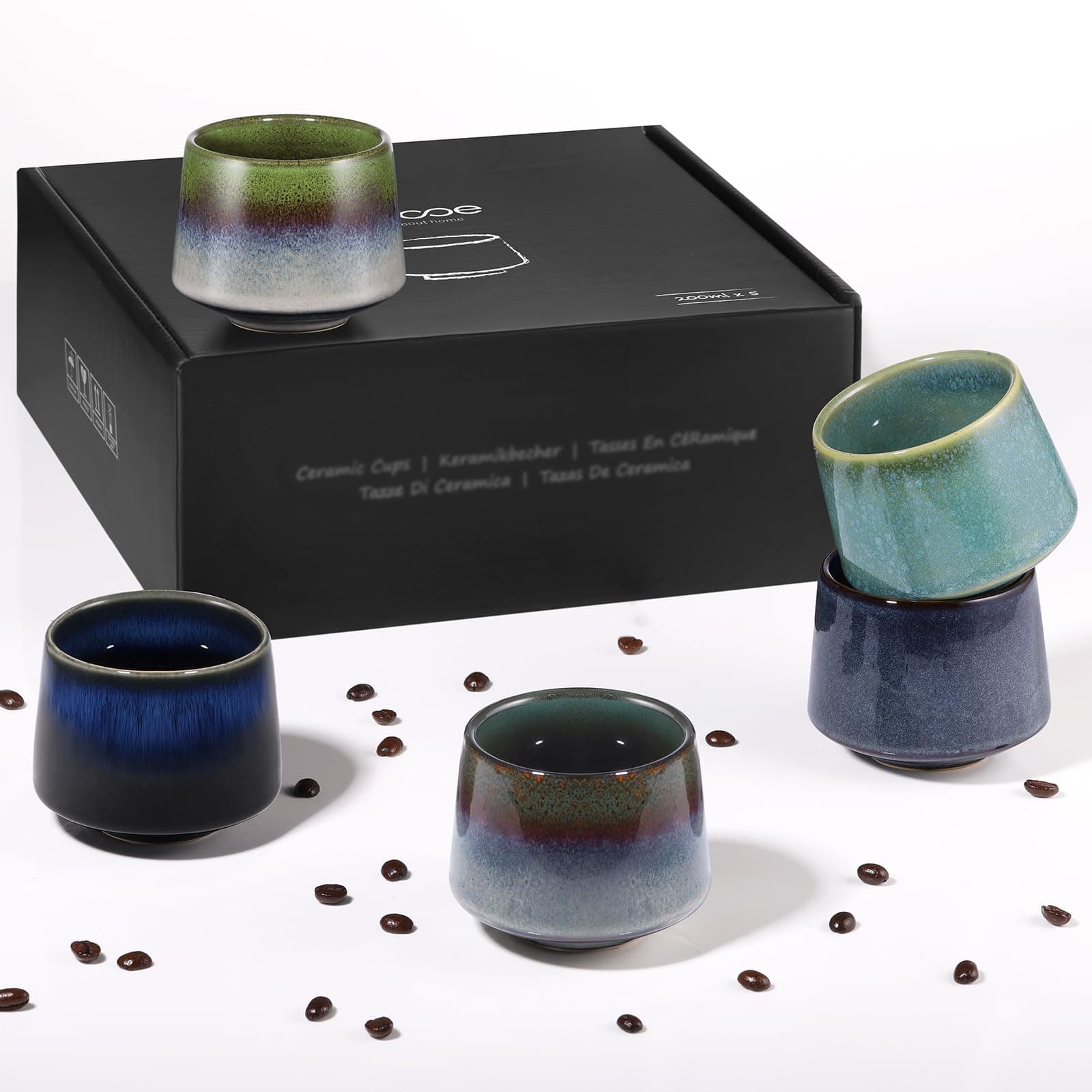 Cappuccino Tassen Set Dickwandig aus Steingut - Porzellan Kaffeetassen set für Männer Geschenke