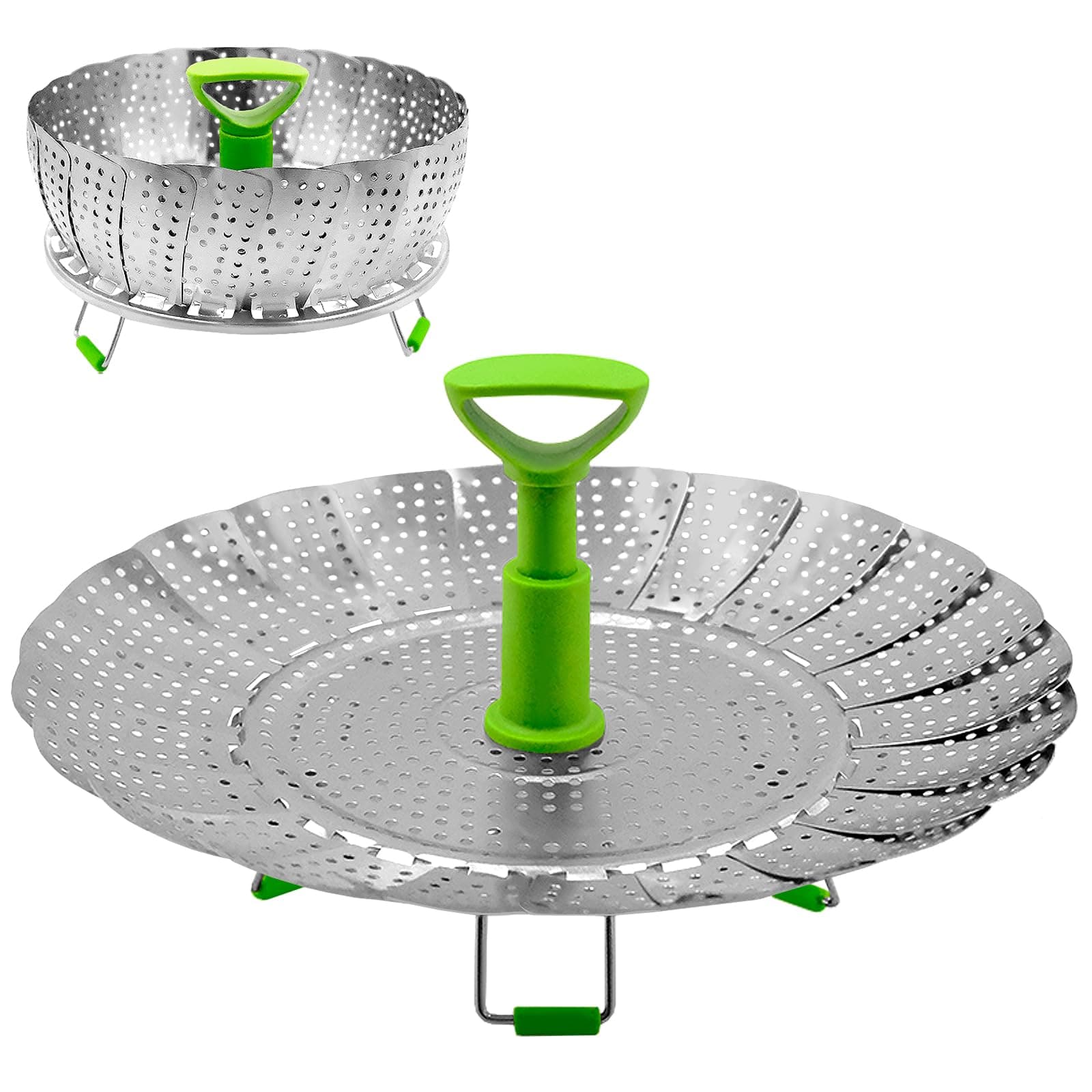 Edelstahl Dampfkorb, 20 cm bis 24 cm Dampfeinsatz, faltbar für Topf Kochtöpfe, Dünsteinsatz mit Ausziehbaren Griff und S