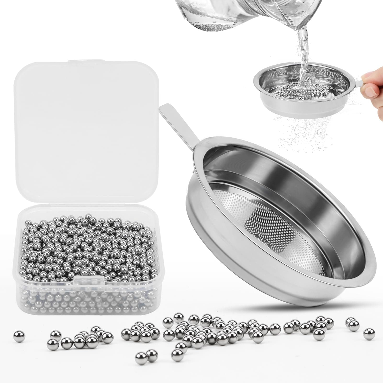 Reinigungsperlen Edelstahl Siebkorb 3mm, wiederverwendbar für Glasflaschen und Weinkaraffen (1200 Stück)
| Edelstahl Re
