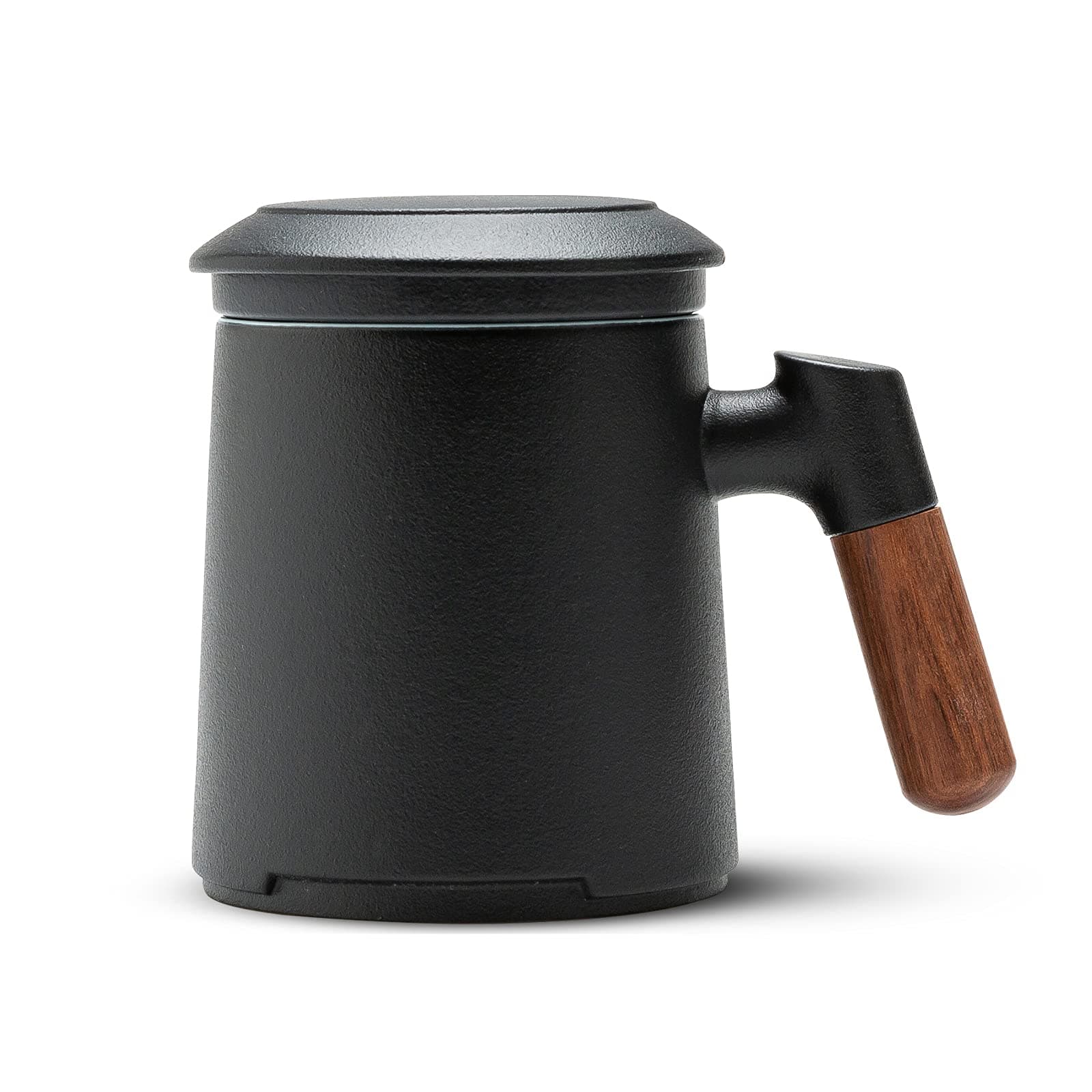 ZENS Teetasse mit Deckel und Sieb Geschenke für Teeliebhaber Matte Keramik 360 ml Holzgriff