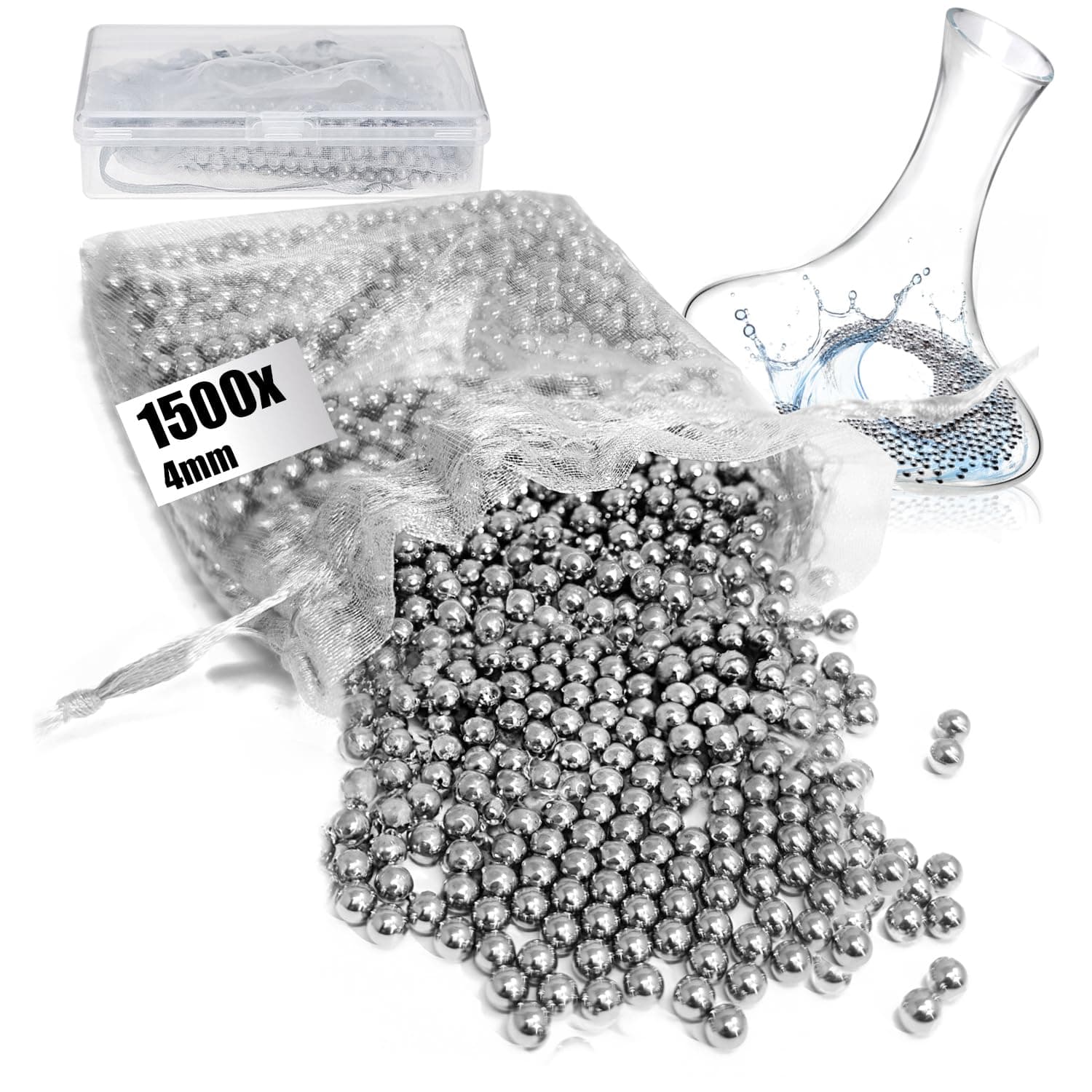 com-four® Edelstahl Reinigungsperlen - Flaschen- & Thermobecherkugeln, rostfrei & wiederverwendbar (1 Stück (1500x 4mm))