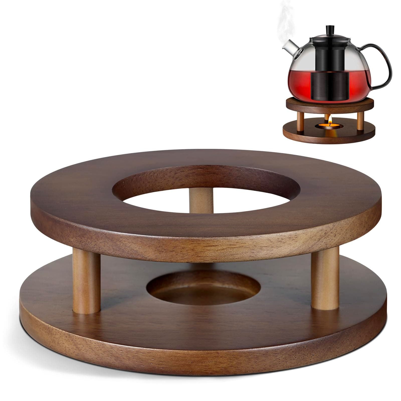 Holz Stövchen für Teekanne - Handgefertigter Eichenteewärmer für Warmhalte bei Tee, Kaffee und Milch
|Ecooe Holz Stövche