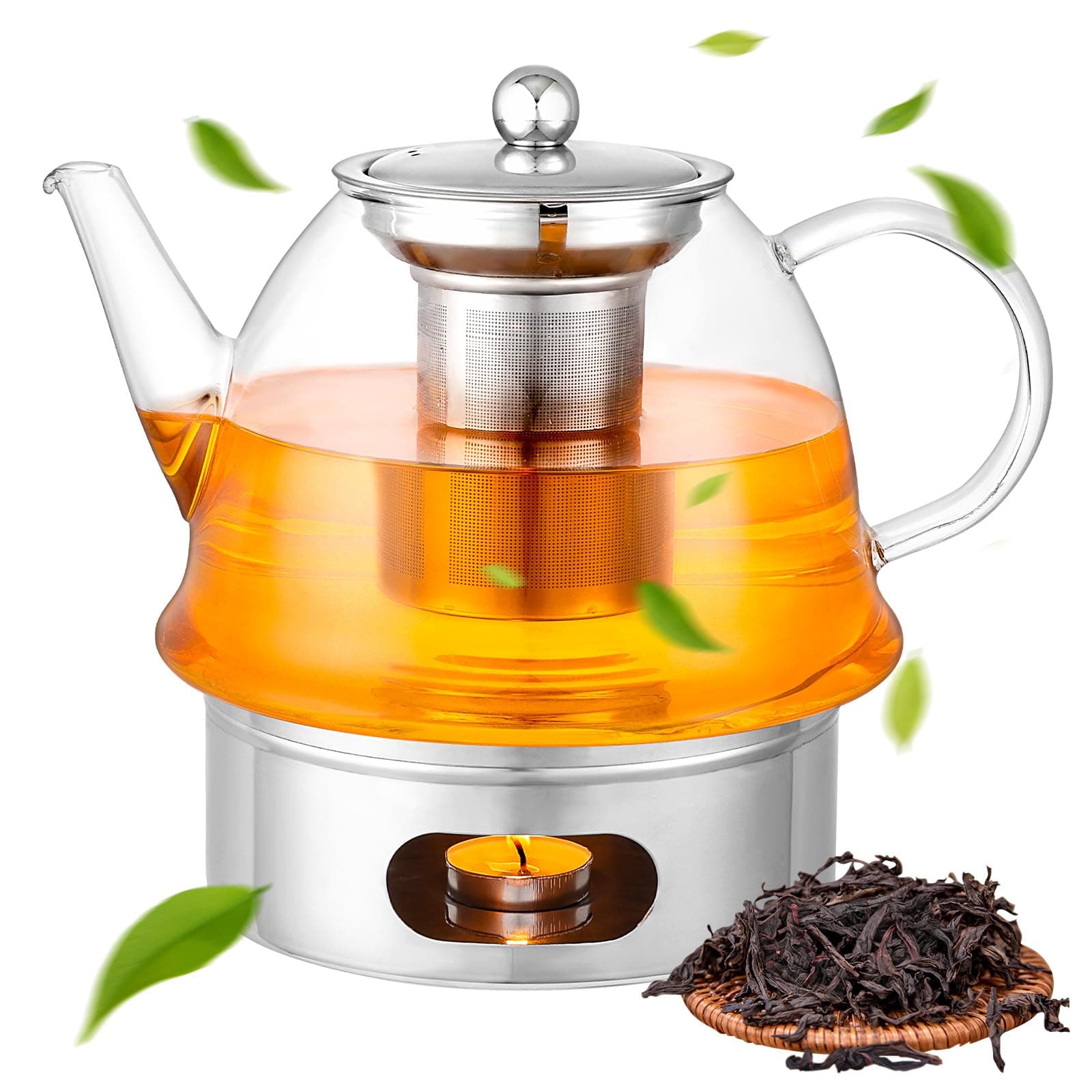 Kaffeekanne Glas-Teekanne 1500 ml mit Kerzenwärmer und Teesieb Geschenkbox