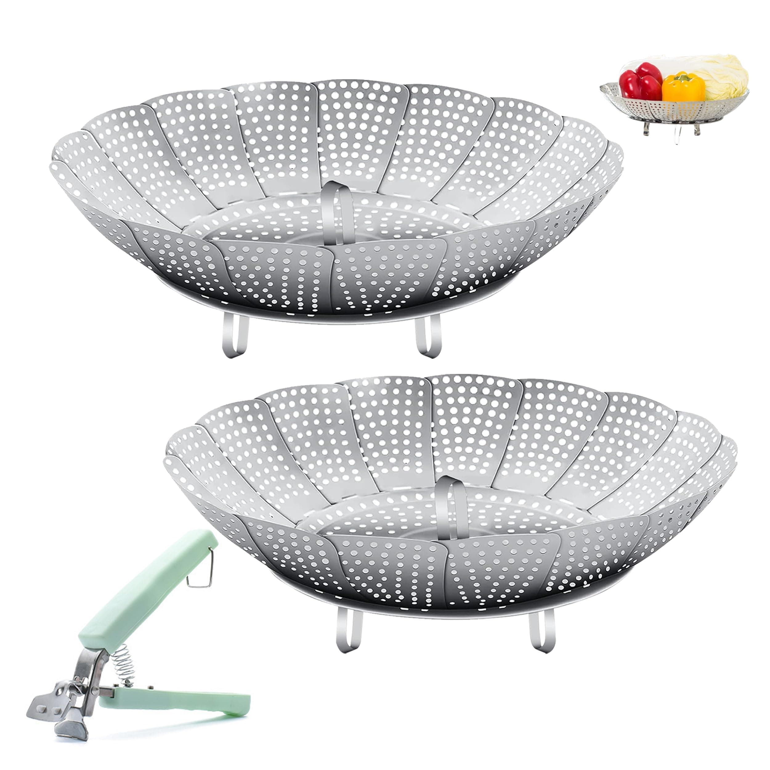 Gemüsedämpfer 2Pcs Dampfgarer Einsatz Silber Edelstahl Dünsteinsatz für Topf Kochtöpfe Verschiedenes Kochen Topfpresse S