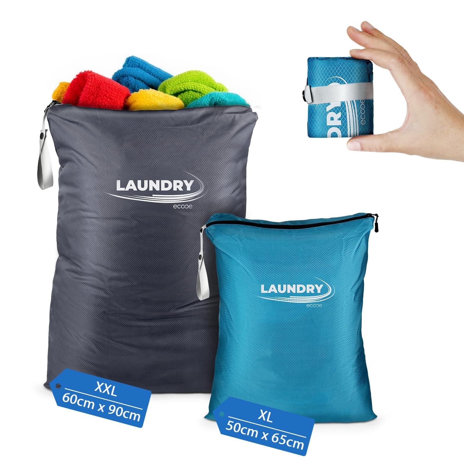 Ecooe XXL Reise Wäschesack mit Reißverschluss | Große Wäschesäcke für Reisen und Camping | 2er-Pack wäschebeutel, schmut